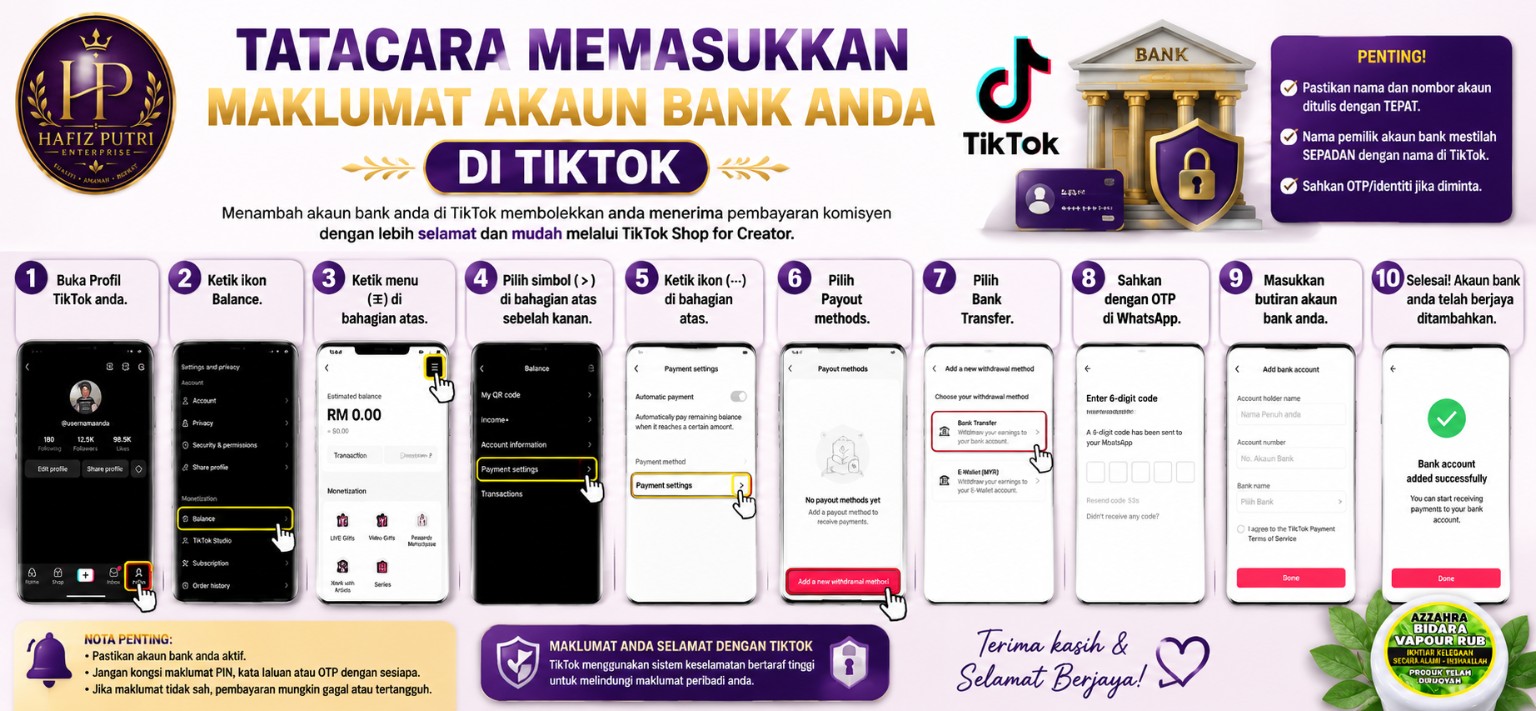 Tatacara memasukkan maklumat Akaun Bank Anda di TikTok